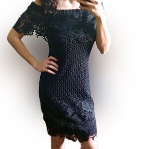 NWT Gianni Bini Little Black Lace Off Shoulder Floral Lace Dress S
